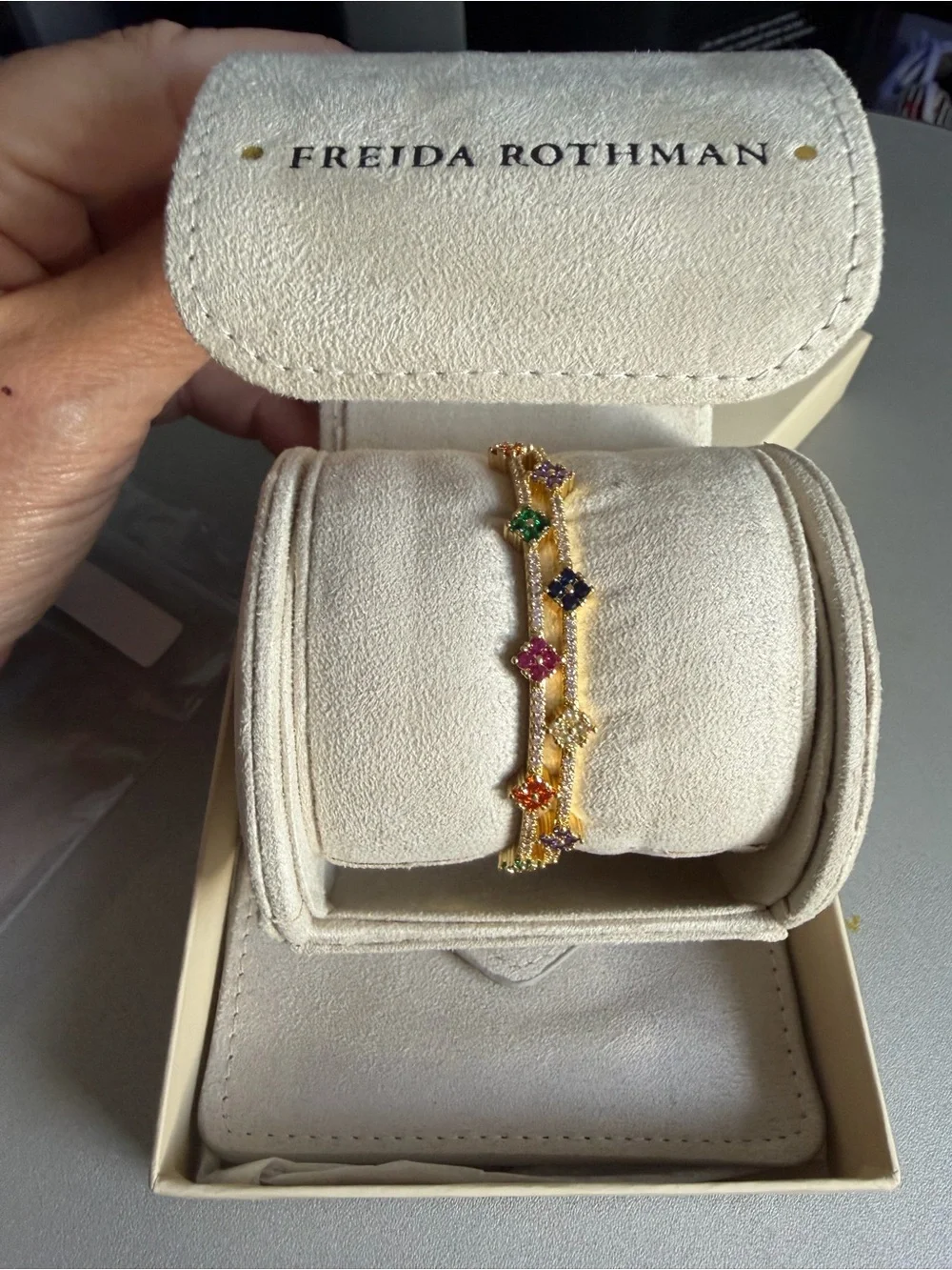 Freida Rothman Gold Multicolor Flower Station Bangle Bracelet - Women's New